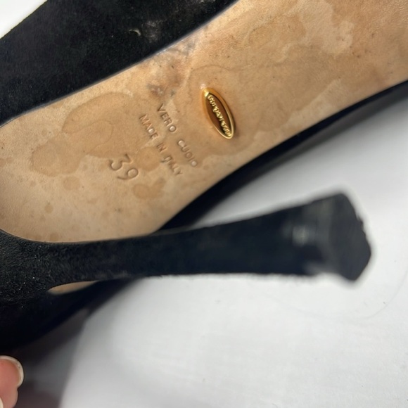 Sergio Rossi 39 / US 8.5 Black Suede Pointed Toe 4” Stiletto Heels Pumps - Picture 9 of 11